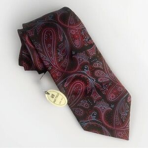 Men's 100% Silk Necktie By Bruno Piattelli Paisley Floral Fancy Wine Gray NWT